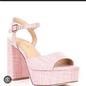 ANTONIO MELANI Light Pink Raffia Platform Sandals